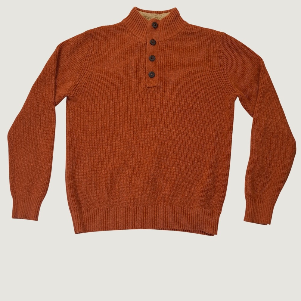 G.H. Bass Sweater Mens Large L Orange Ribbed Knit Sherpa Mock Neck Pullover